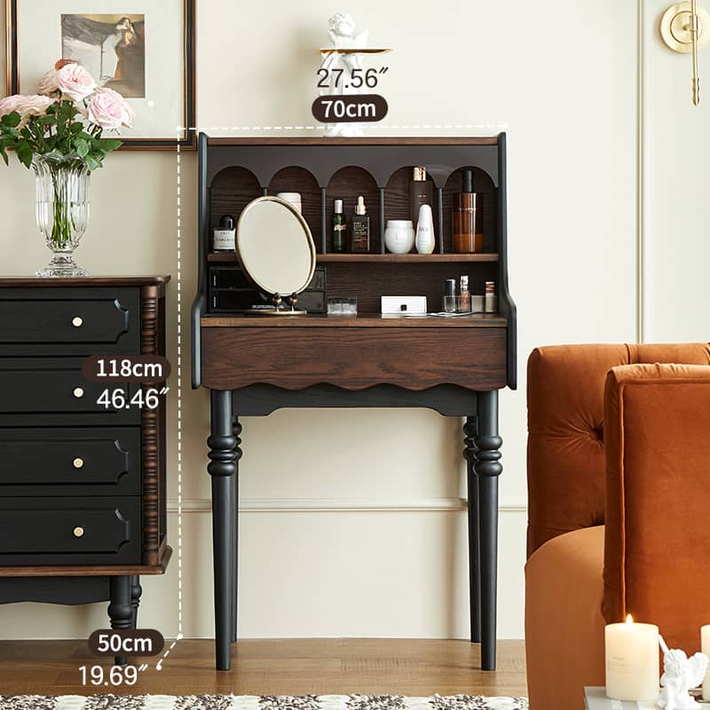 Vintage-Inspired Red Oak Multi-Layer Cabinet: Elegant Storage Solution with Makeup Vanity Design hsmjx-4162
