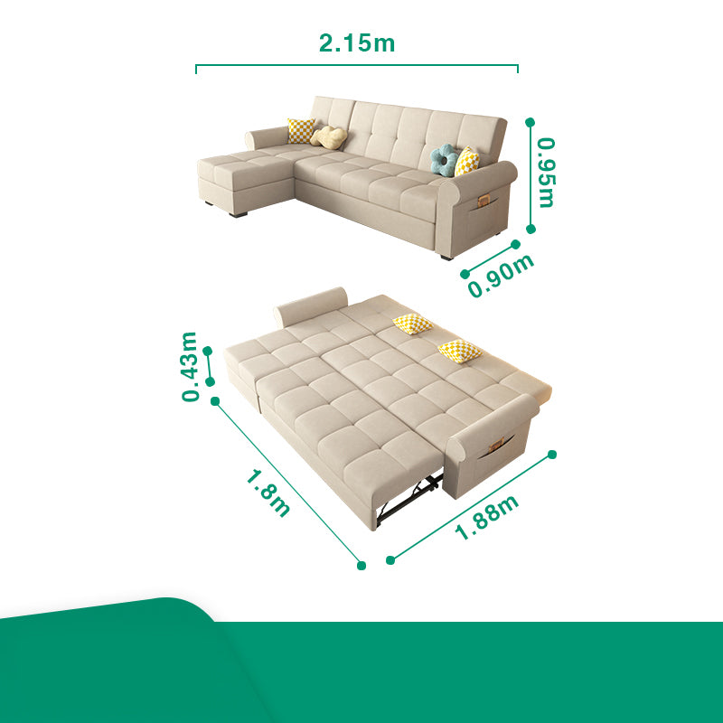 Convertible Sofa Bed in Off-White Gray with Blue, Green, Orange, and Brown Accents - Wood Frame & Techno Fabric fxgz-294