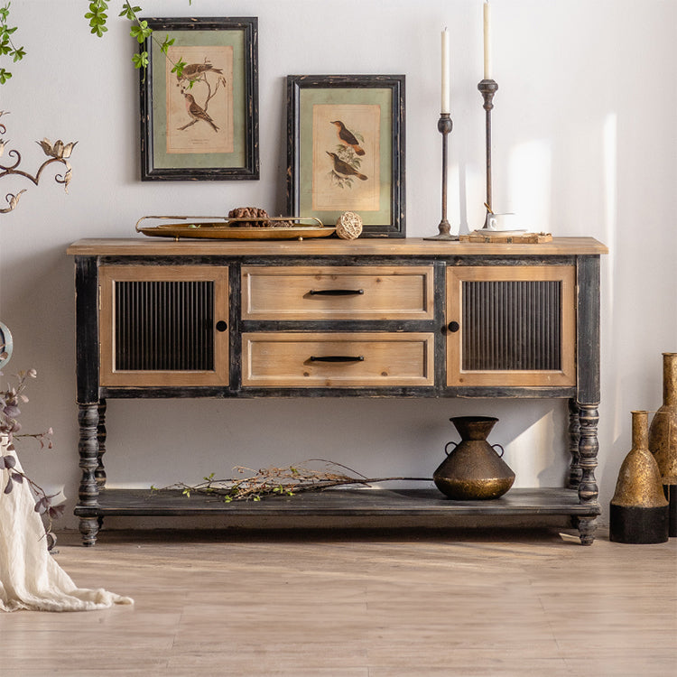 Vintage Style Chinese Fir Storage Rack with Glass Detailing - Elegant Home Decor hdst-4316