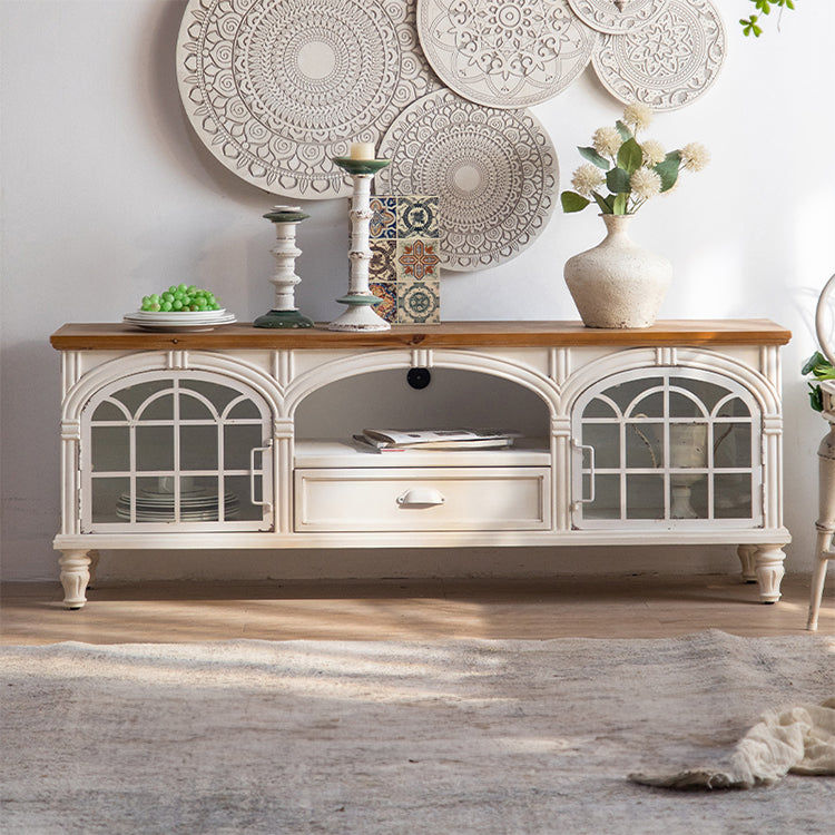 Elegant Pine and Glass Cabinet with Arch Design - Perfect for Living Room Display hdst-4236