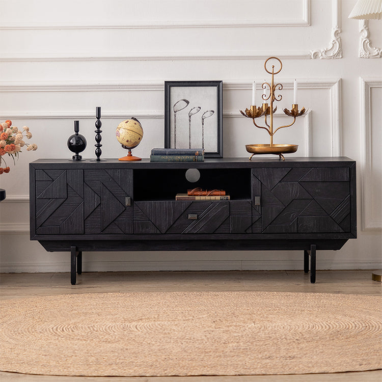 Modern Black Geometric Cabinet with Chinese Fir and Density Board Construction hdst-4224