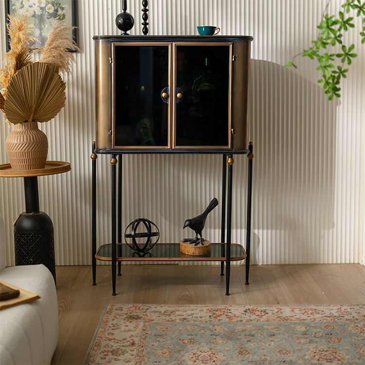 Sleek Pine and Glass Cabinet with Wine Rack and Display Shelves hdst-4308