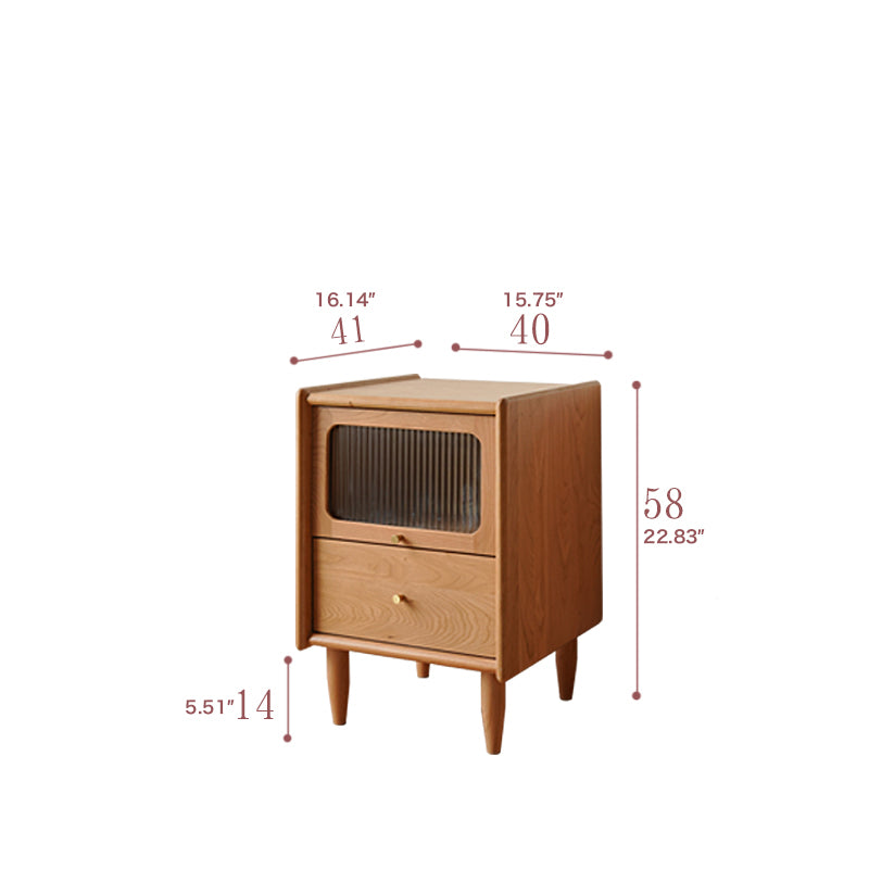 Elegant Cherry Wood Bedside Cupboard with Copper and Glass Accents fyx-862