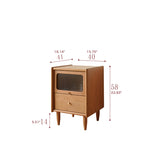 Elegant Cherry Wood Bedside Cupboard with Copper and Glass Accents fyx-862