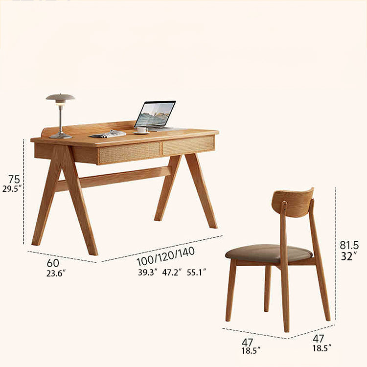 Elegant Rattan Weaving Ash Wood Desk - Stylish Multi-Layer Board Table for Modern Living Spaces hlxl-4396