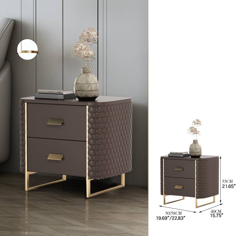 Luxurious Faux Leather Nightstand with Modern Gold Accents fzyhs-2735
