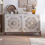 Vintage-Inspired Pine Cabinet with Intricate Mandala Design - Elegant Storage Solution hdst-4242