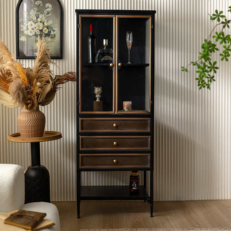 Sleek Pine and Glass Cabinet with Wine Rack and Display Shelves hdst-4308