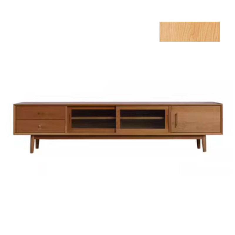 Elegant Oak and Cherry Wood TV Cabinet with Glass Doors and Copper Accents fyx-860