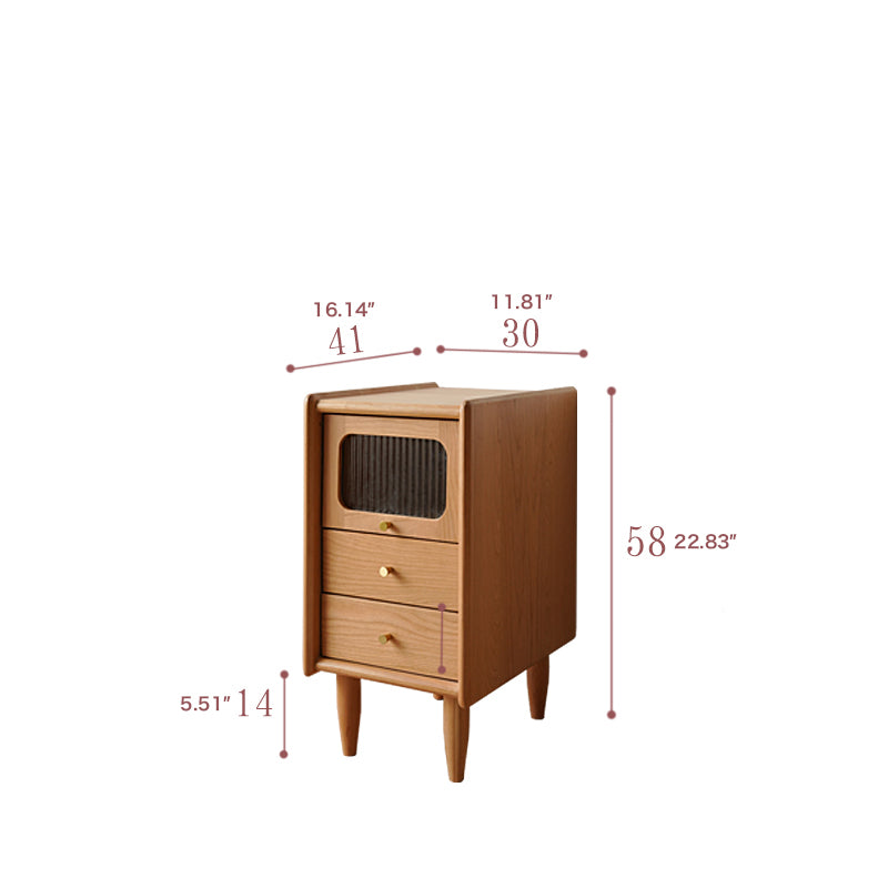 Elegant Cherry Wood Bedside Cupboard with Copper and Glass Accents fyx-862