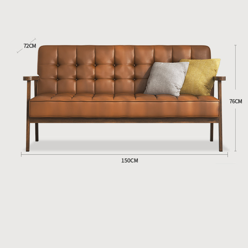 Modern Ash Wood Faux Leather Sofa - Sleek Black, Light Brown & Gray Design fcp-1304