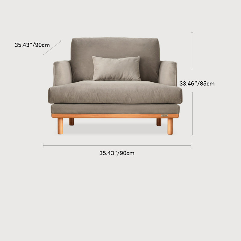 Luxury Goose Down Sofa with Light Gray Cotton and Beige Faux Leather Accents, Cherry Wood Frame fcp-1298