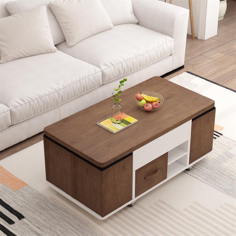 Modern Solid Wood Tea Table with Synthetic Leather Accents - Perfect for Stylish Living Rooms fcx-2588