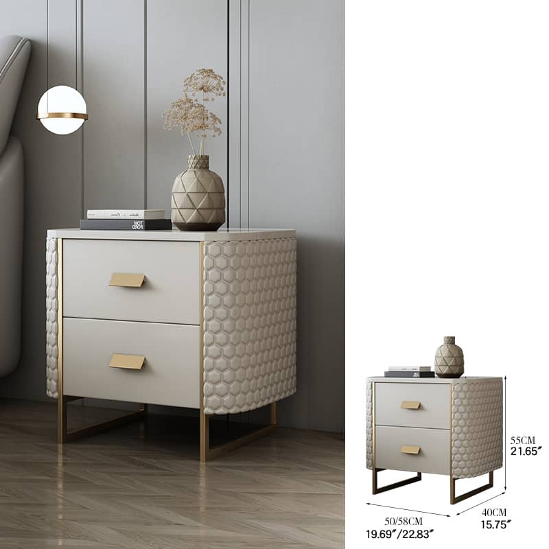 Luxurious Faux Leather Nightstand with Modern Gold Accents fzyhs-2735