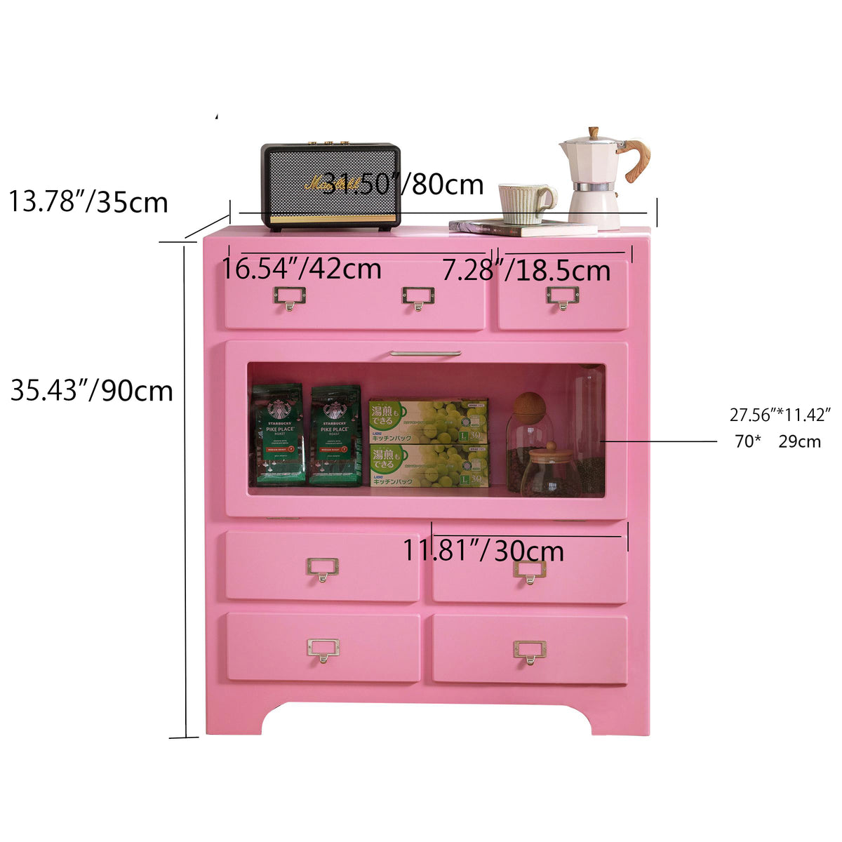 Stylish Pink Solid Wood Cabinet with Tempered Glass Display Shelves hyj-2298