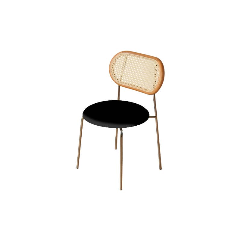 Modern Ash Wood Chair with Faux Leather & Rattan - Black Green Finish fyx-893
