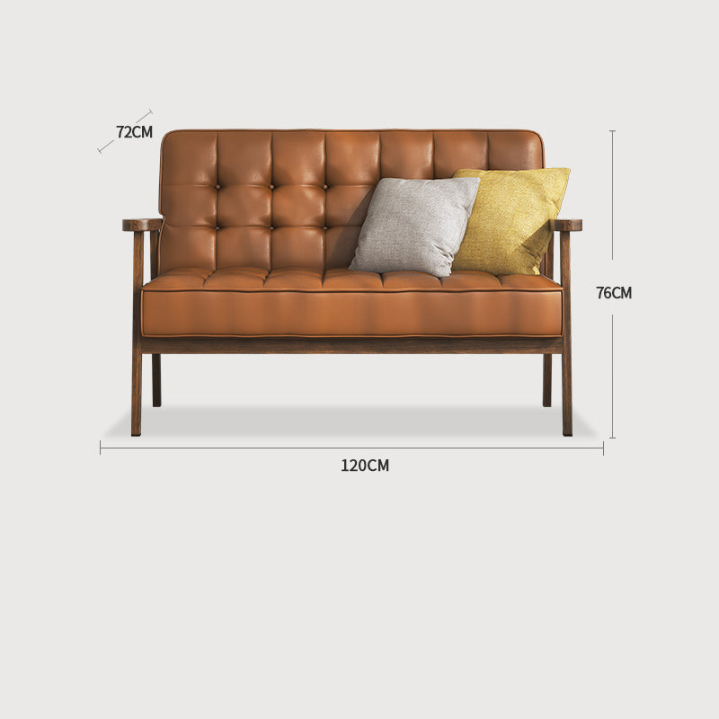 Modern Ash Wood Faux Leather Sofa - Sleek Black, Light Brown & Gray Design fcp-1304