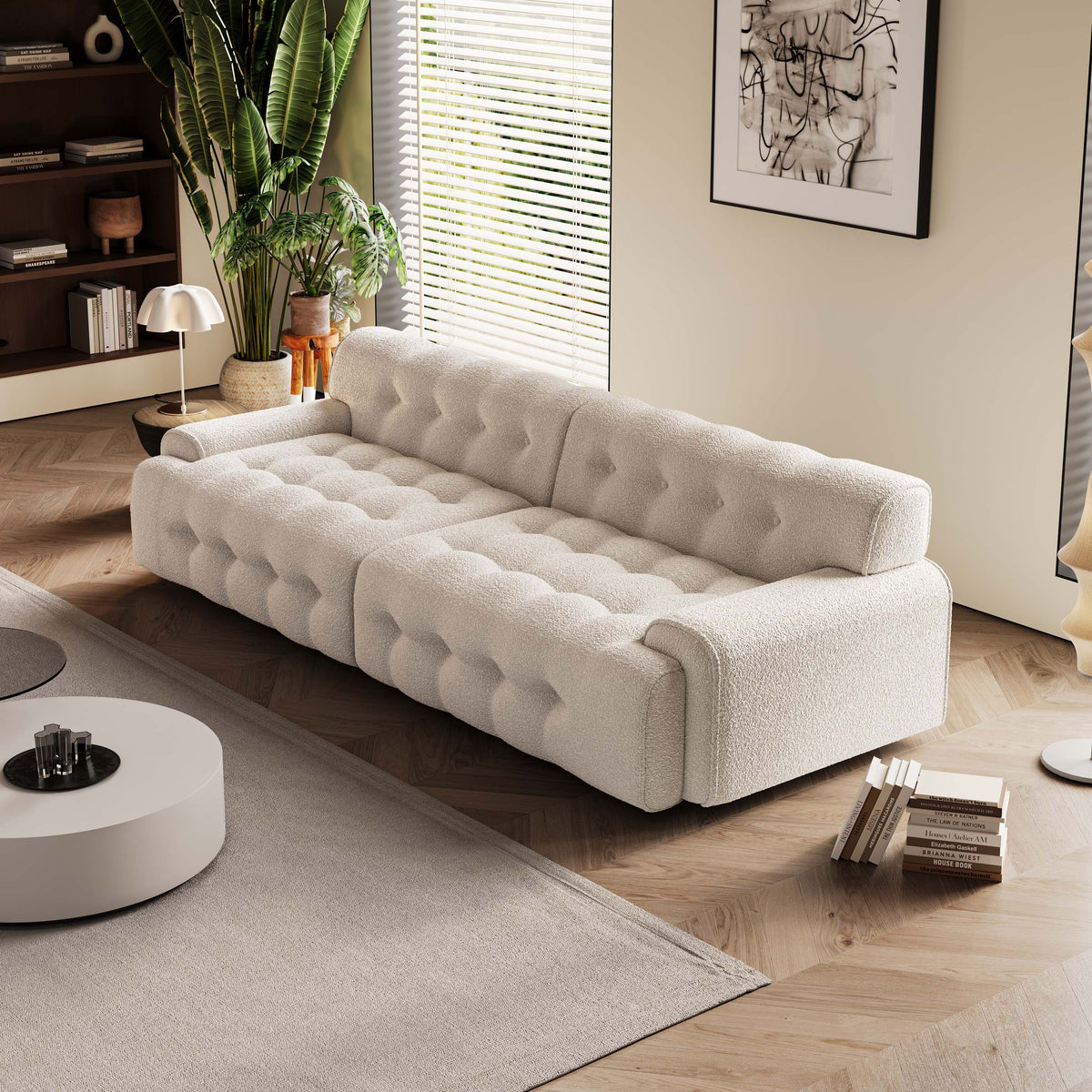 Stylish Multi-Color Sofa: Light Gray, Green, White, Blue with Wood and Faux Lambswool Finish fsmy-449