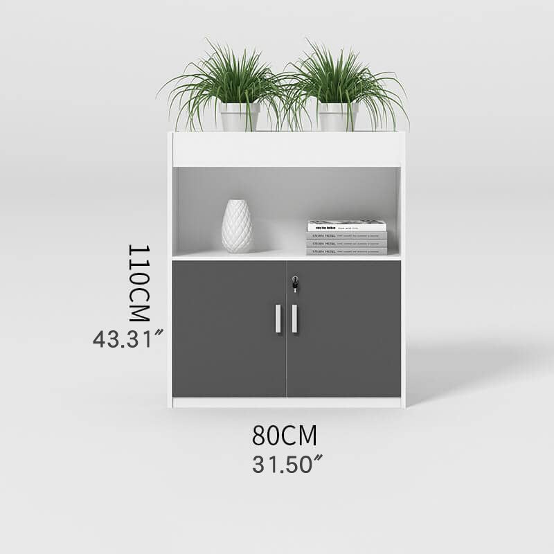 Multi-Purpose Storage Cabinet with Natural Wood Finish and White & Gray Particle Board Shelves qs-154