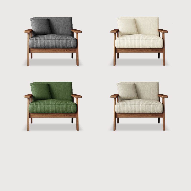 Stylish Beige Corduroy Sofa with Gray Brown Frame and Natural Ash Wood Accents fcp-1307