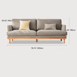 Luxury Goose Down Sofa with Light Gray Cotton and Beige Faux Leather Accents, Cherry Wood Frame fcp-1298