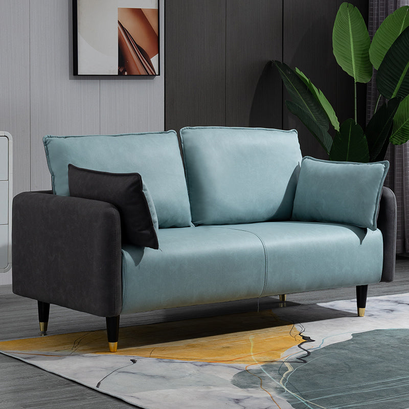 Contemporary Multi-Color Fabric Sofa in Mint Green, Light Gray, Orange, Blue, and Red with Wood Accents yr-120