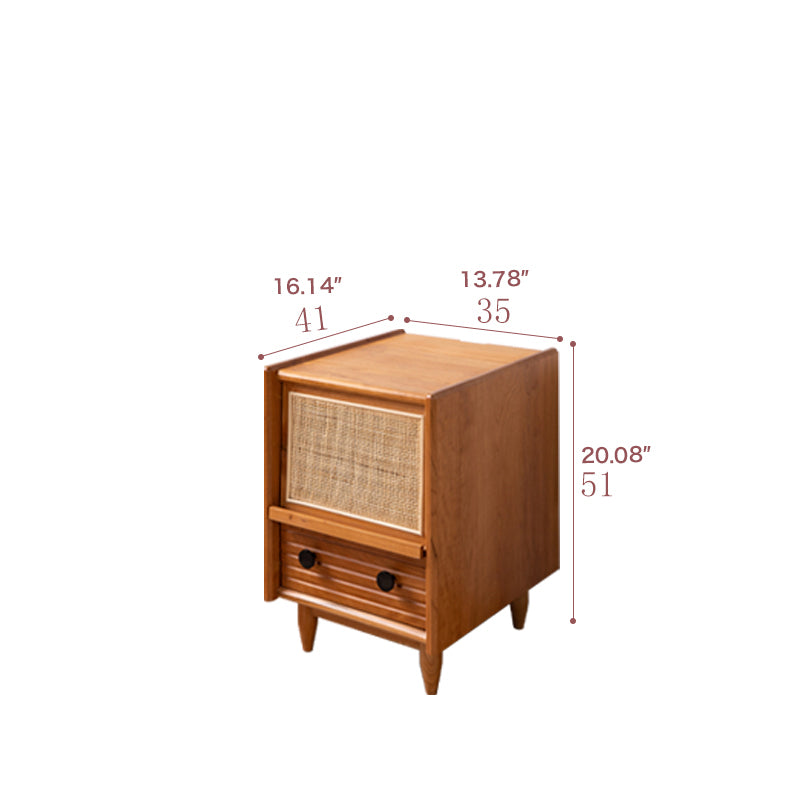 Elegant Cherry Wood Bedside Cupboard with Copper and Glass Accents fyx-862