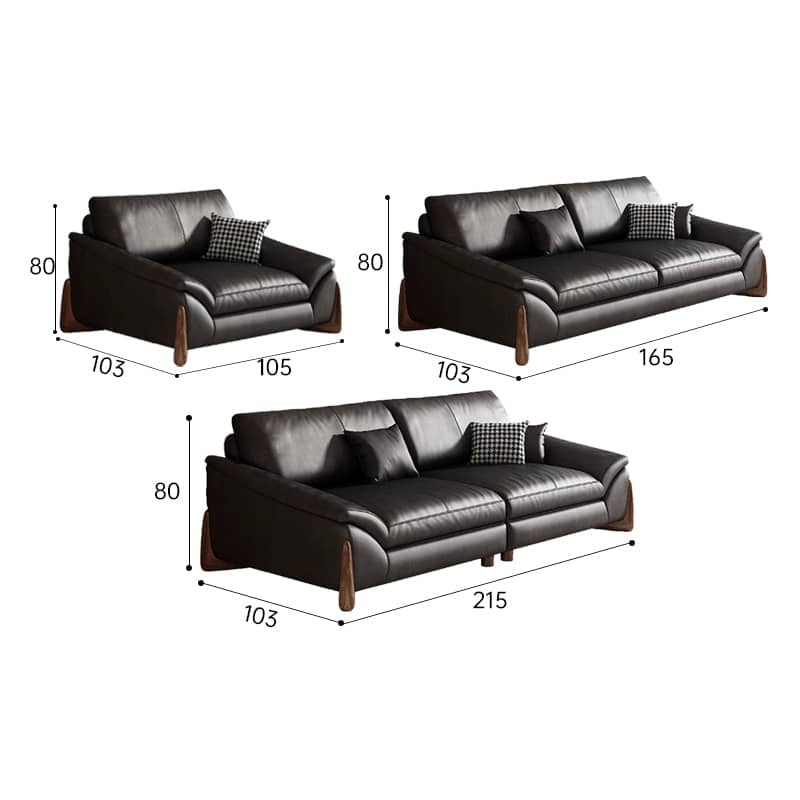 Stylish Black Pine Wood Sofa with Comfortable Goose Down and Faux Leather Finish hzh-1368