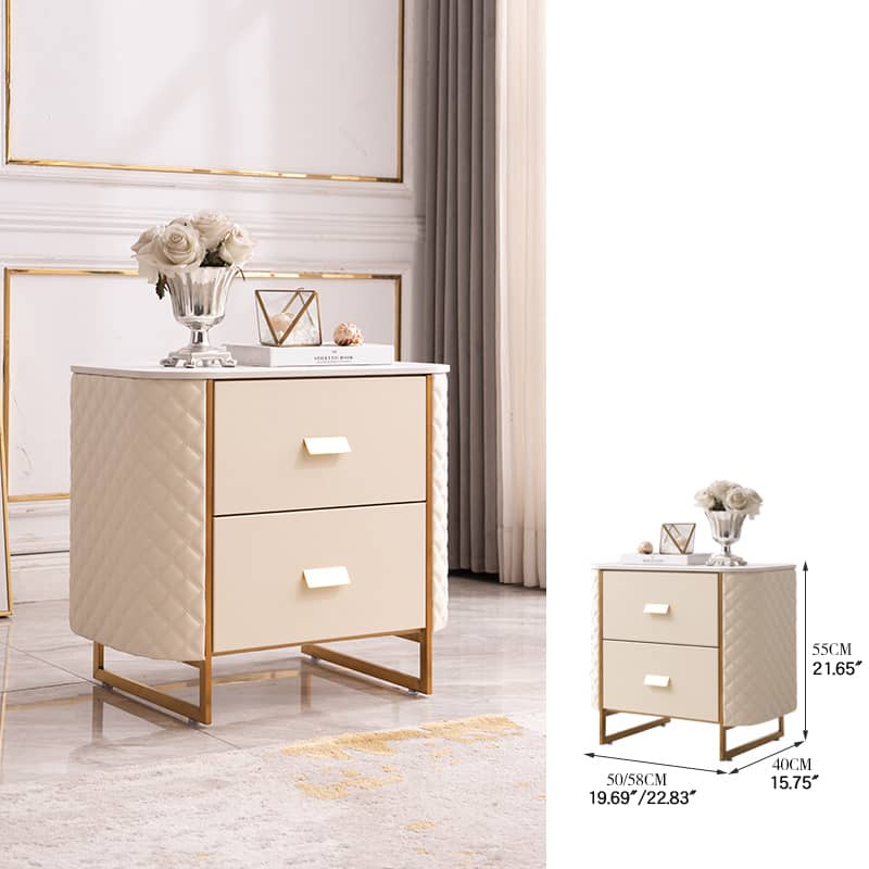 Luxurious Faux Leather Nightstand with Modern Gold Accents fzyhs-2735