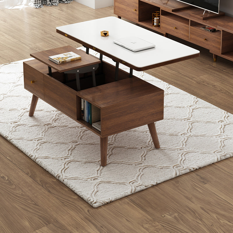 Elegant Solid Wood & Ceramic Tea Table - Brown, White & Black Design hx-1566