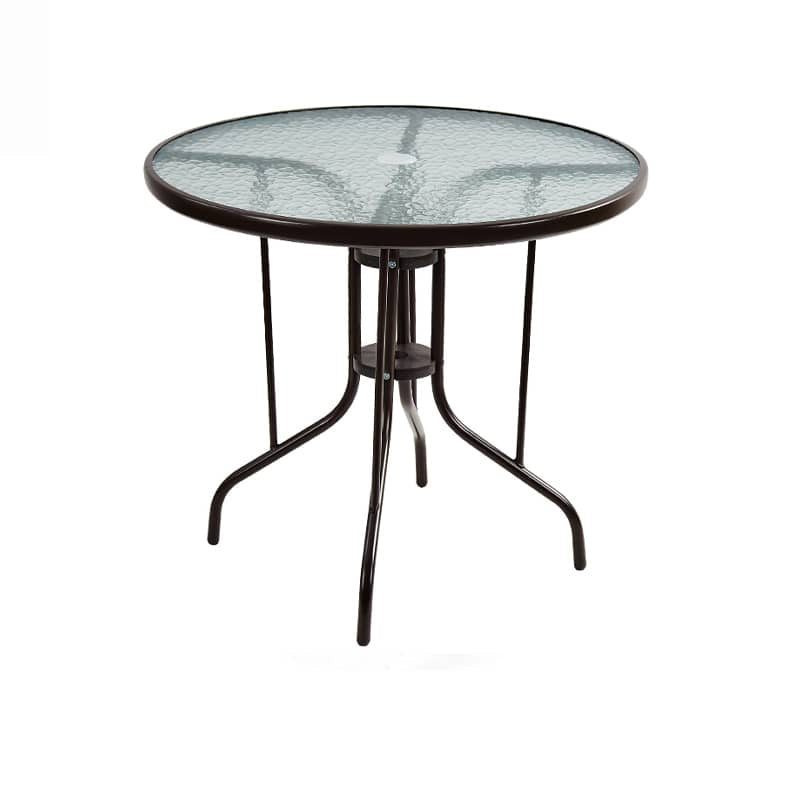 Stylish Modern Table with Black Glass Top and Durable Brown Steel Frame zy-268