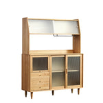 Elegant Natural Cherry and Beech Wood Cabinet with Glass and Copper Accents fyx-859