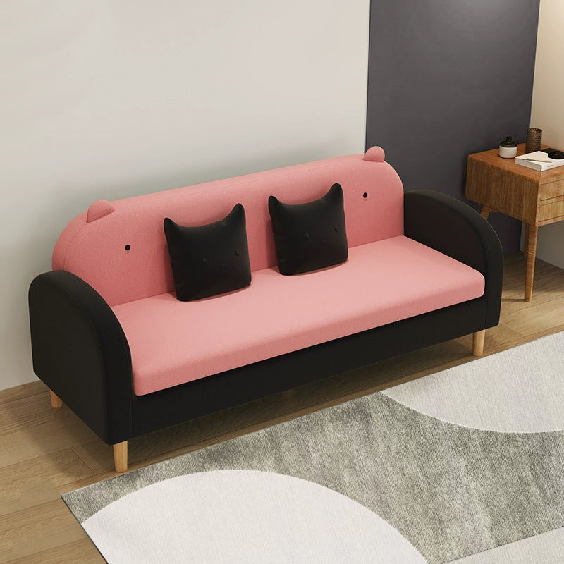 Stylish Light Gray Sofa with Off White, Mint Green, Grass Pink, and Yellow Wood Accents – Premium Cotton Upholstery qm-11