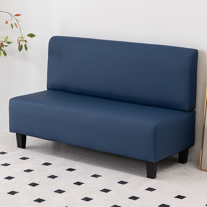 Modern Techno Fabric Sofa in Dark Blue, Light Gray, Khaki, and Orange with Wood Accents - Durable Nylon Upholstery qm-14