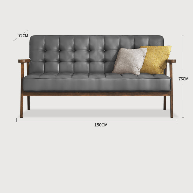 Modern Ash Wood Faux Leather Sofa - Sleek Black, Light Brown & Gray Design fcp-1304