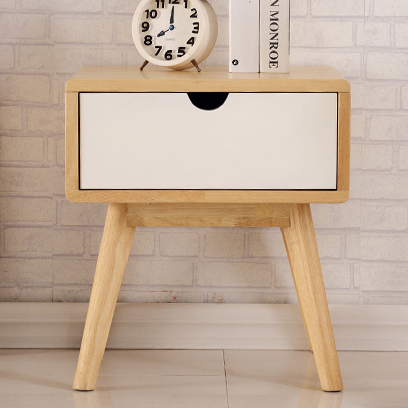 Stylish Natural Brown & White Bedside Cupboard - Rubber Wood & Pine Wood Construction hglna-1456