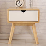 Stylish Natural Brown & White Bedside Cupboard - Rubber Wood & Pine Wood Construction hglna-1456