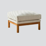 Luxury Goose Down Sofa with Light Gray Cotton and Beige Faux Leather Accents, Cherry Wood Frame fcp-1298