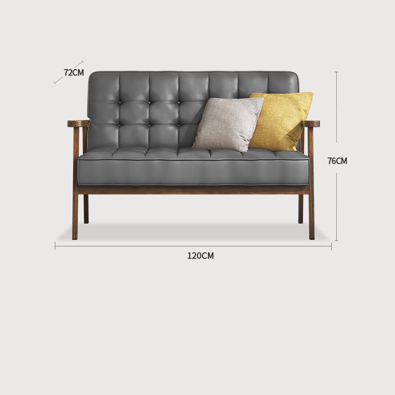 Modern Ash Wood Faux Leather Sofa - Sleek Black, Light Brown & Gray Design fcp-1304