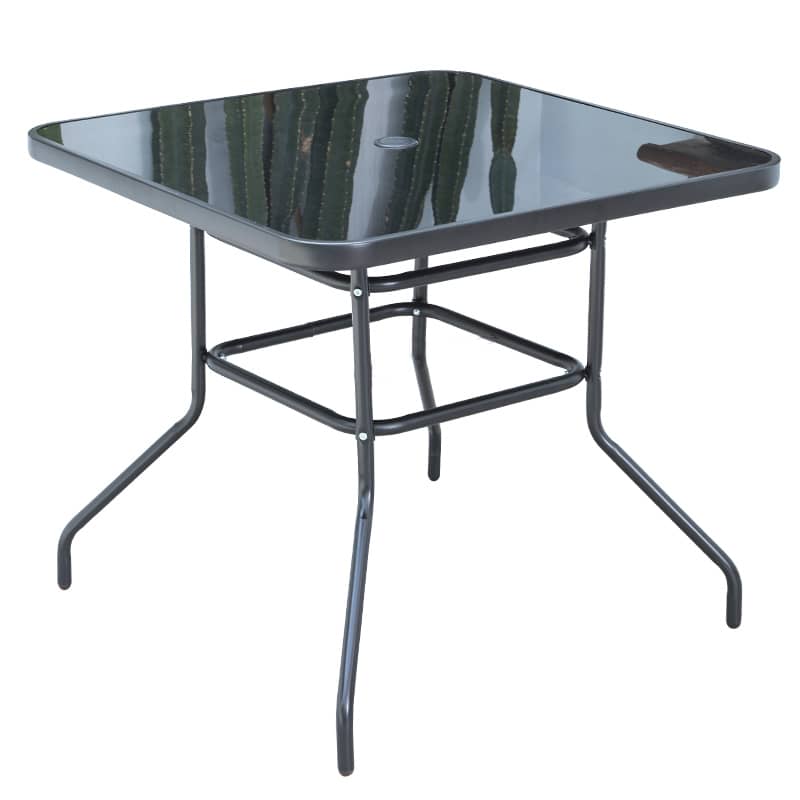 Stylish Modern Table with Black Glass Top and Durable Brown Steel Frame zy-268