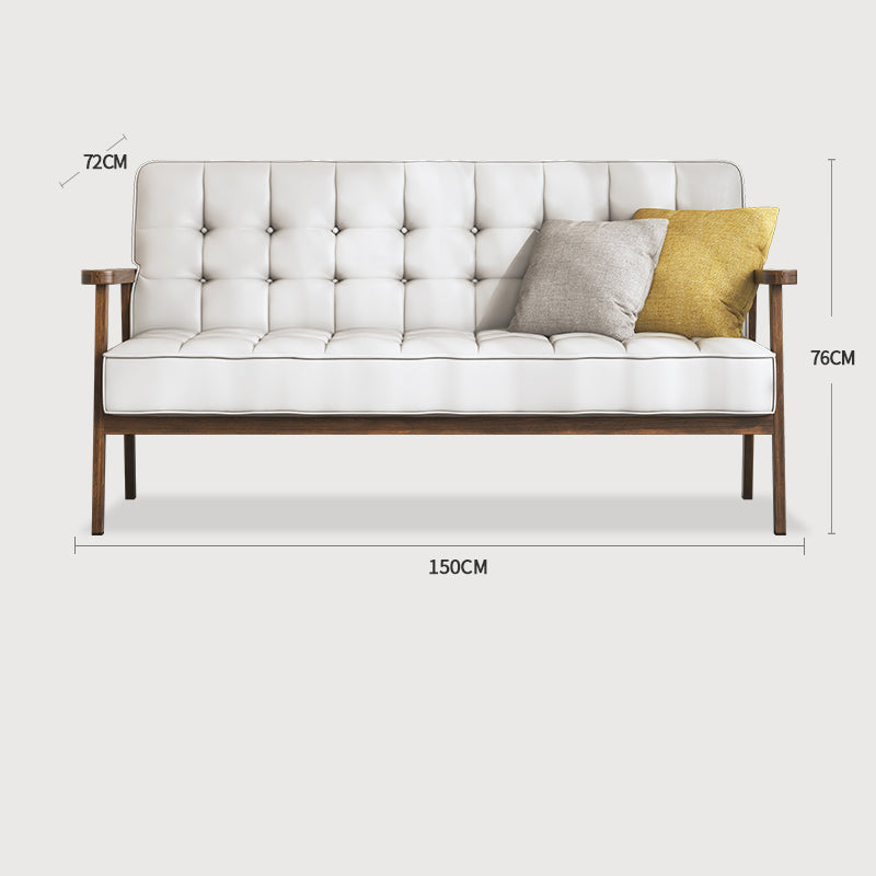 Modern Ash Wood Faux Leather Sofa - Sleek Black, Light Brown & Gray Design fcp-1304