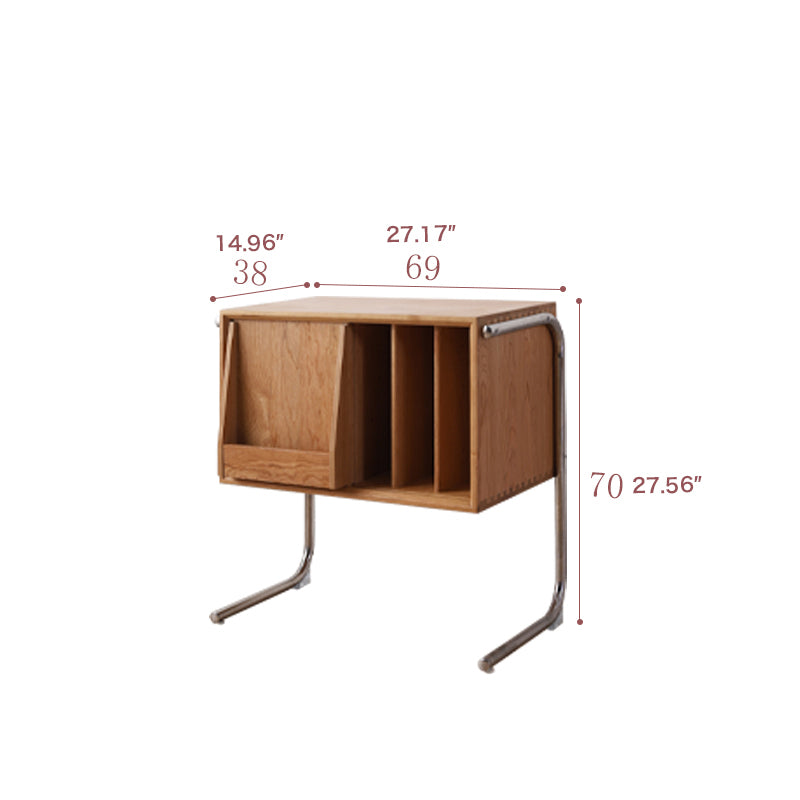 Elegant Cherry Wood Bedside Cupboard with Copper and Glass Accents fyx-862