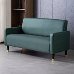 Stylish Dark Blue and Light Gray Sofa with Green Wood Accents - Techno Fabric and Cotton Blend for Ultimate Comfort qm-6
