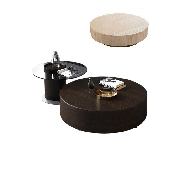 Solid Pine Wood Tea Table with Tempered Glass and Carbon Steel Frame - Elegant Design for Modern Spaces fjx-2633