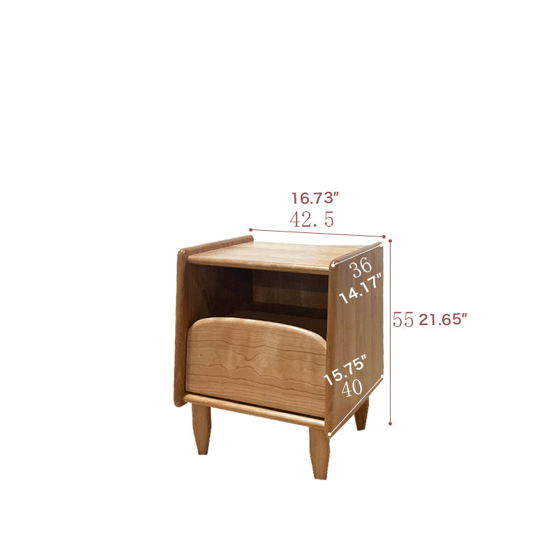 Elegant Cherry Wood Bedside Cupboard with Copper and Glass Accents fyx-862