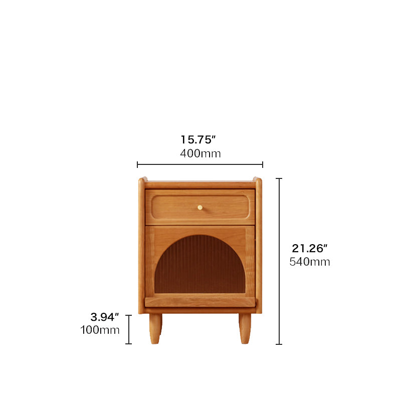 Elegant Cherry Wood Bedside Cupboard with Copper and Glass Accents fyx-862