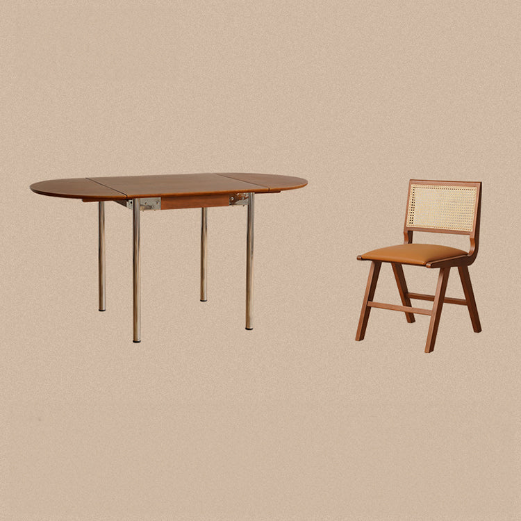 Elegant Cherry Wood Dining Chair with Rattan and Faux Leather Finish fpmxm-2772