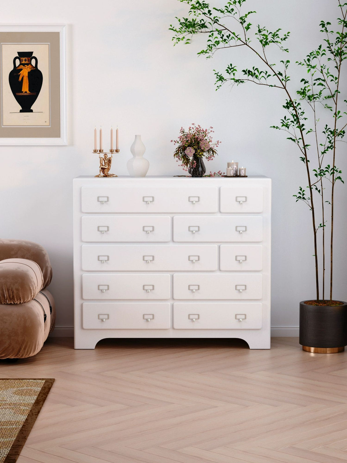 Stylish Pink Solid Wood Cabinet with Tempered Glass Display Shelves hyj-2298