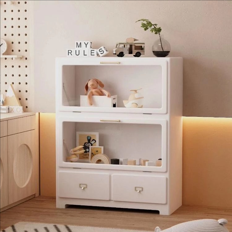 Stylish Pink Solid Wood Cabinet with Tempered Glass Display Shelves hyj-2298