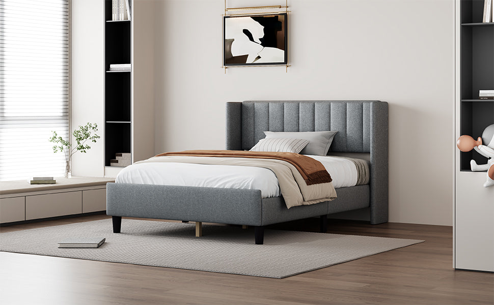 Queen size Upholstered Platform Bed Frame with Headboard, Mattress Foundation, Wood Slat Support, Quiet, no Box Spring Needed, Easy to Assemble Light Grey W1793140457-djyc